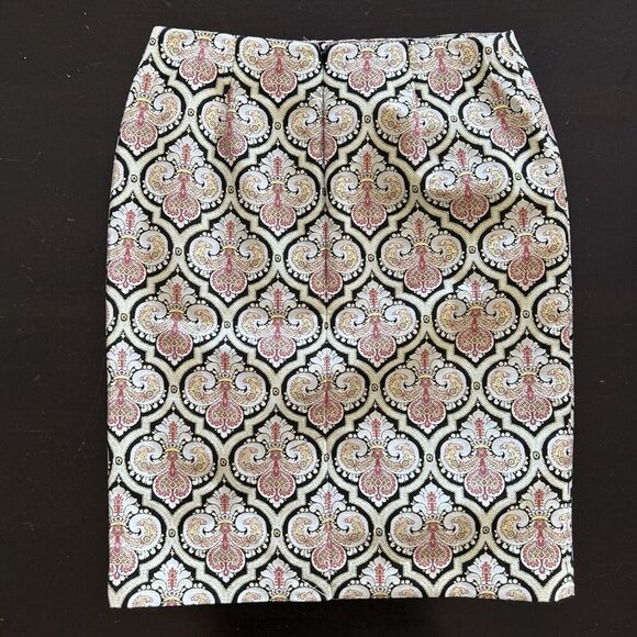 Talbots Skirt Brocade Silk Blend Medallion Career Metallic Cream Pink Size 10 - Picture 5 of 5